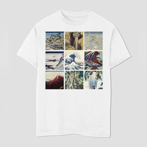 Fifth Sun Men's White Katsushika Hokusai Graphic Short Sleeve Crew T-Shirt Med